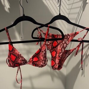 Red Snake Print String Bikini Set